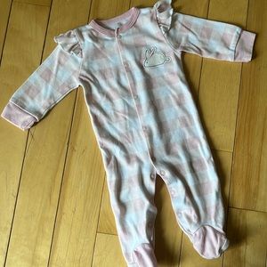 Lila & Jack EUC Pink Plaid Bunny Snap Footie Pajamas with Ruffle Shoulder- 6-9M